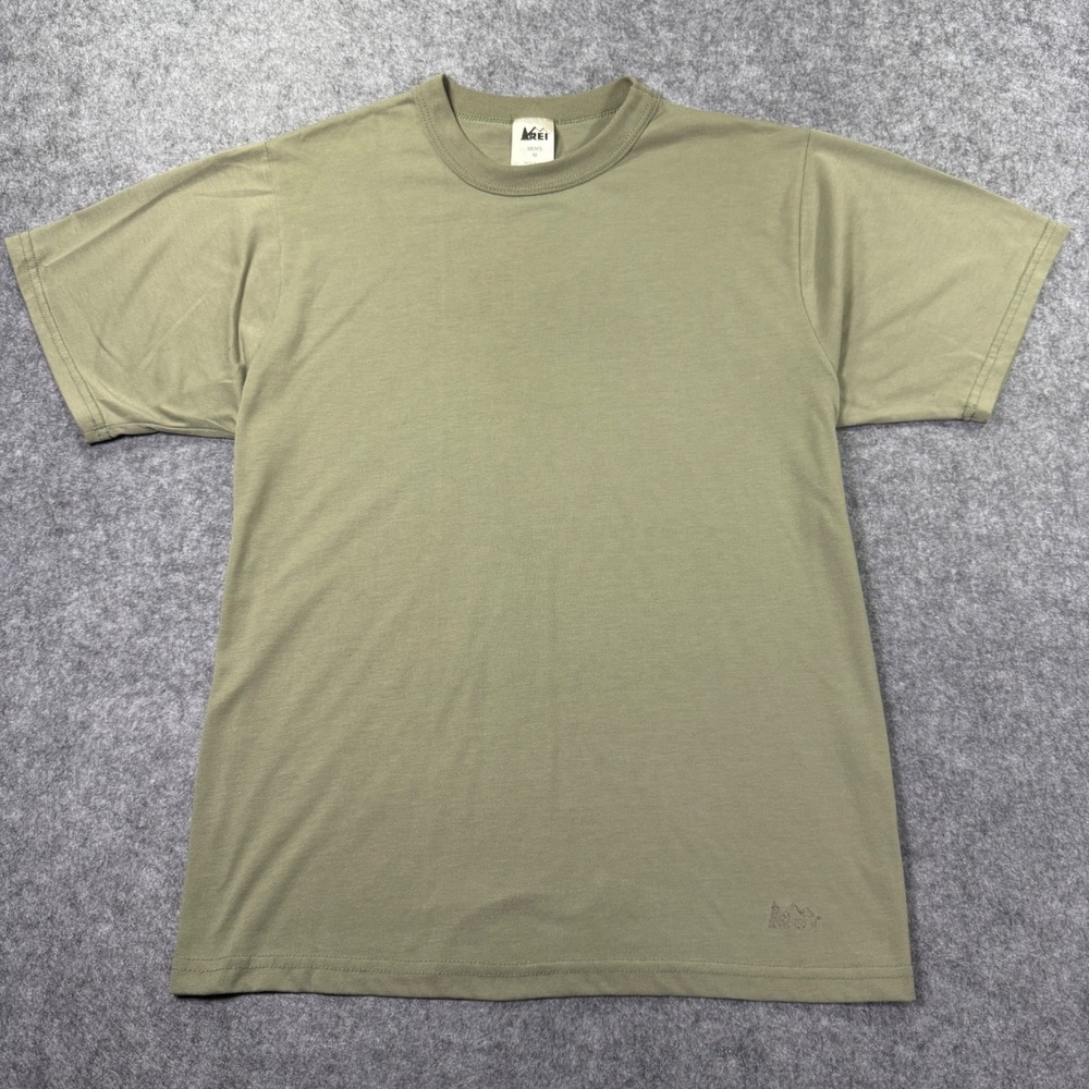 REI T-Shirt Mens M Olive Green Made in USA Japanese Tag Performance Hiking Tee